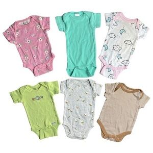 Lot of 6: Faded Glory,Carters, Gerber, Newborn Baby Girls Body Suits